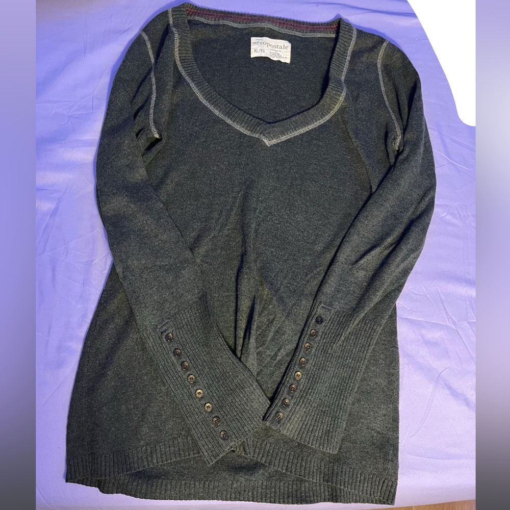 Y2K Aéropostale Grey Shirt with Buttons Details on Sleeves